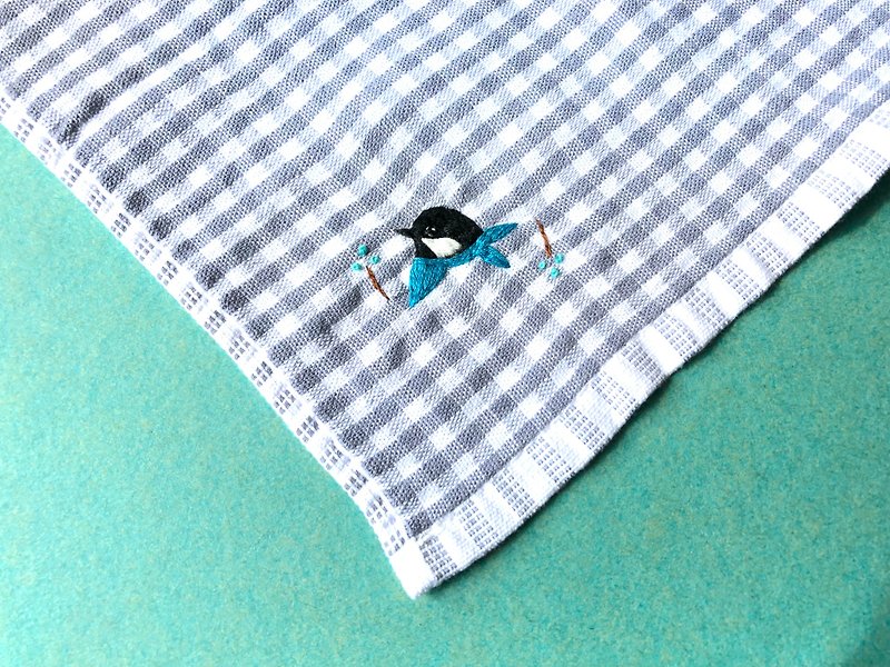 Scarf tits embroidered towel - Handkerchiefs & Pocket Squares - Cotton & Hemp Gray