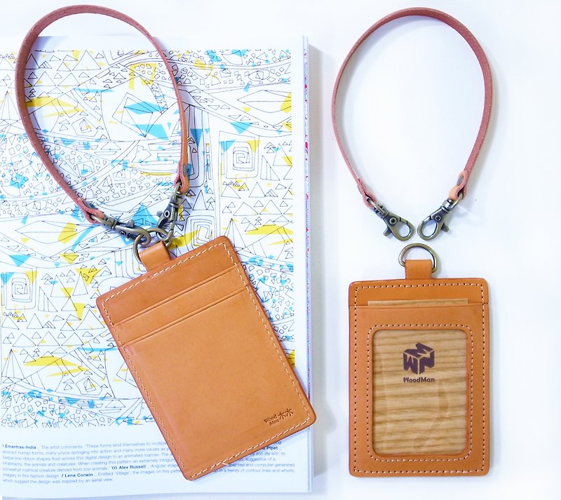 Genuine leather hook type, Youyou identification card holder (hand-held rope type) - ID & Badge Holders - Genuine Leather Brown