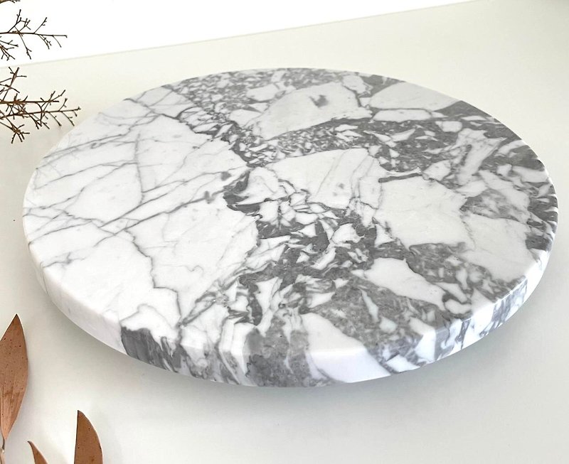 Carved cloud white_white series_natural marble flower art turntable - Items for Display - Stone 