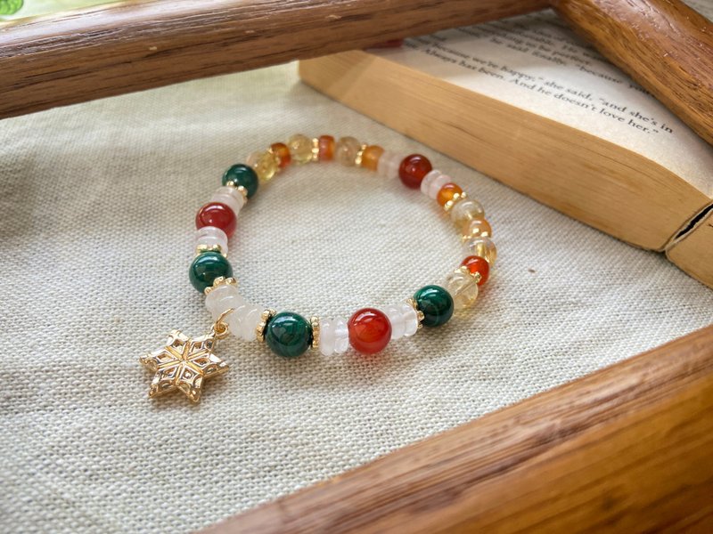 白幽靈/孔雀石/紅瑪瑙/黃塔晶 天然礦石手鍊 - 手鍊/手環 - 半寶石 多色
