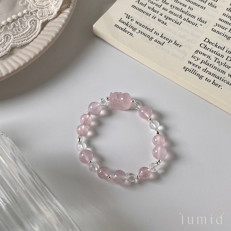 Pink crystal Pixiu white crystal/natural crystal bracelet natural stone bracelet customized gift peach blossom - สร้อยข้อมือ - คริสตัล สึชมพู