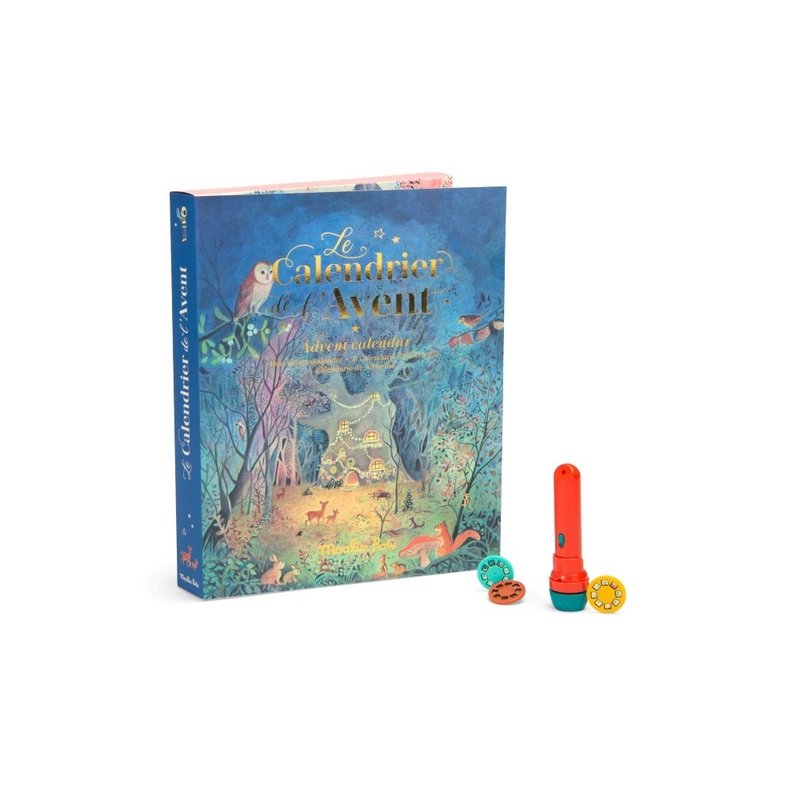 【預購】法國 Moulin Roty 歡樂家庭聖誕倒數月曆投影手電筒 - 兒童繪本/故事書 - 塑膠 多色