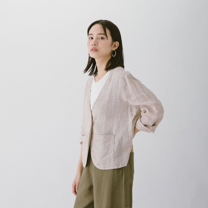 Collarless blouse – light orange - Women's Casual & Functional Jackets - Cotton & Hemp Khaki