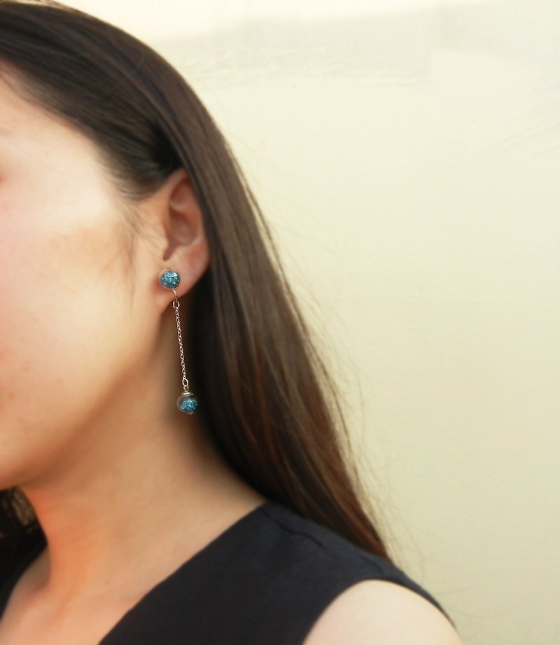 *coucoubird*Turkish blue double beads diamond Clip-On/can be modified anti-allergic ear acupuncture - ต่างหู - เครื่องเพชรพลอย สีน้ำเงิน