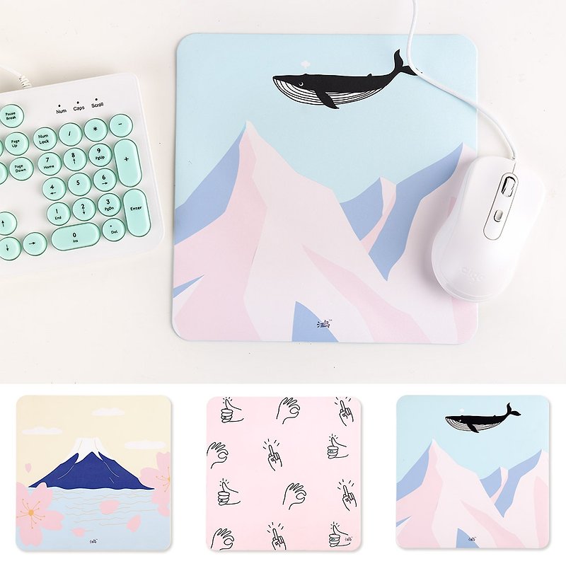 Faux Leather Mouse Pads Pink - Wangdao creative double-sided leather mouse pad iceberg whale Mt. Fuji cherry gestures Japanese style literary trend