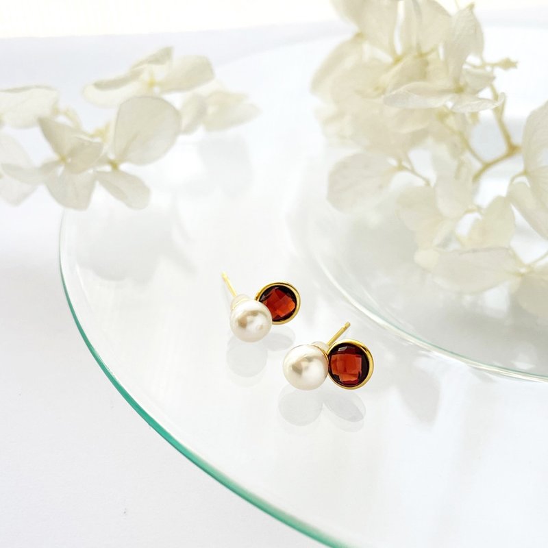 [SUS316] Double stone 2WAY earrings - ต่างหู - ไข่มุก ขาว