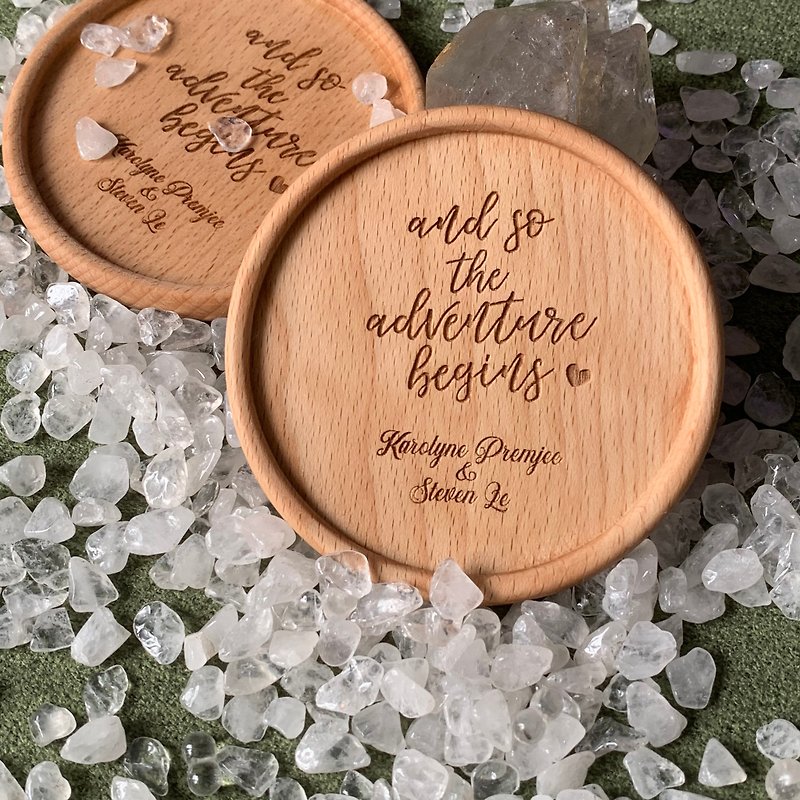 Personalised engraved coaster events souvenirs gift set - ที่รองแก้ว - ไม้ สีนำ้ตาล