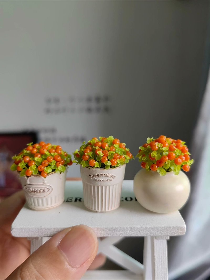 Miniature Clay Pearl Orange Potted Plant - ของวางตกแต่ง - ดินเหนียว สีส้ม