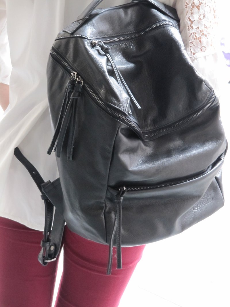 【FUGUE Origin】Traveler's Leather Backpack - Backpacks - Genuine Leather Black