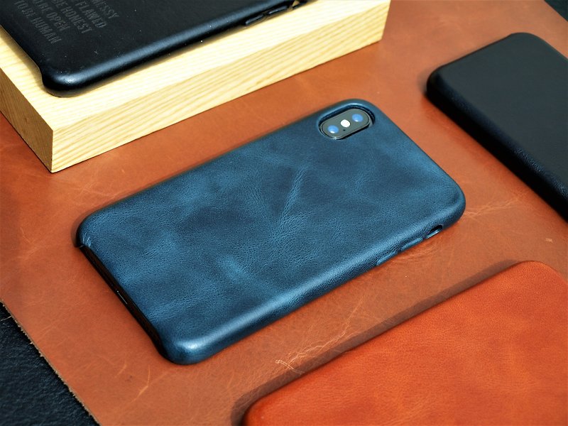UNIC真皮手機殼 iPhoneXs/ iPhoneX保護殼【可客製化】 - 手機殼/手機套 - 真皮 藍色