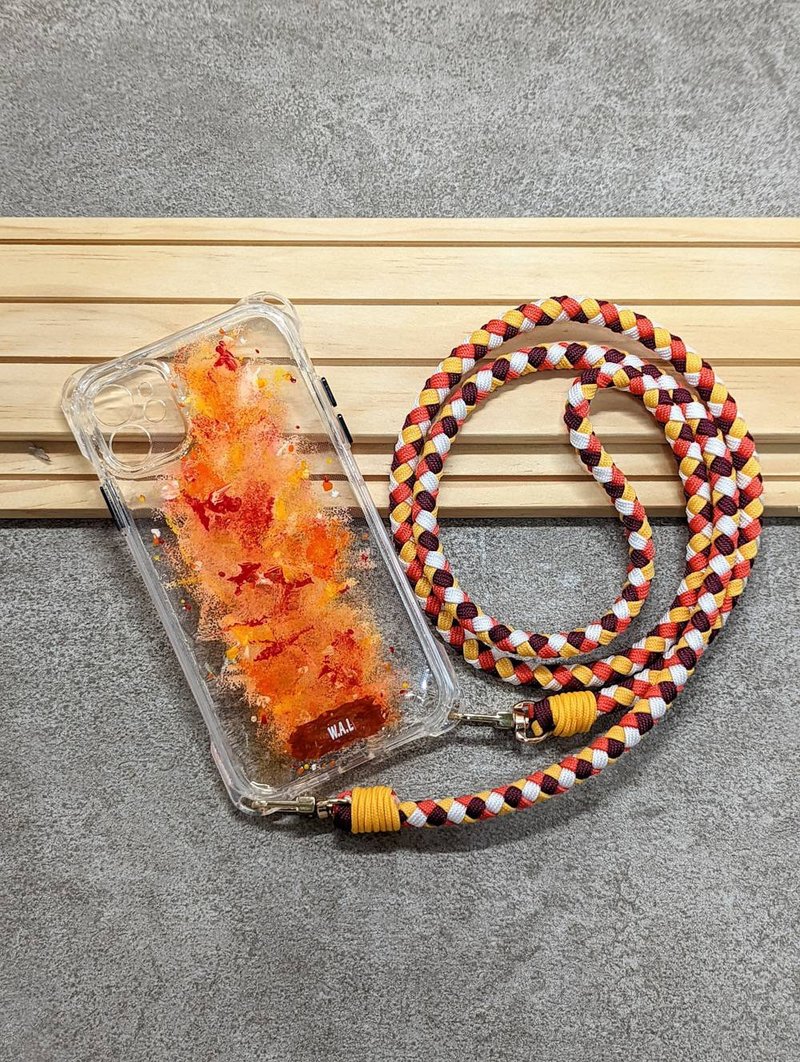 WAL-hand-painted rendering mobile phone case orange red diagonal rope - เคส/ซองมือถือ - พลาสติก 