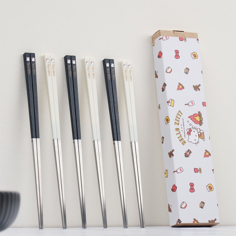 【Hello Kitty】Camping Fun Treasure Chopsticks Set of 6 - ตะเกียบ - สแตนเลส ขาว