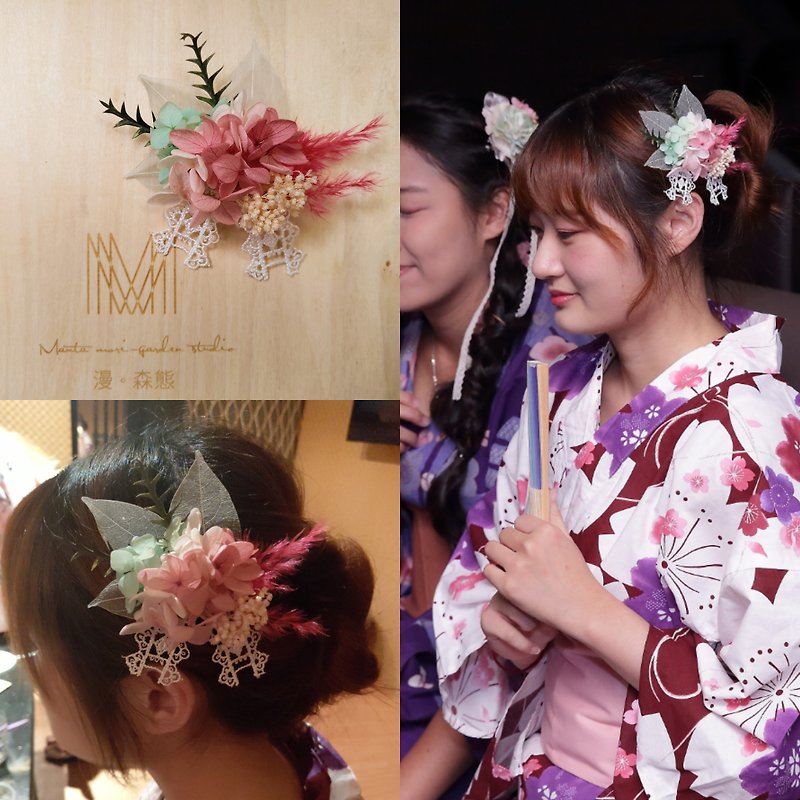 Diffuse dry flower hair ornaments, no withered flowers, dry flowers, yukata summer festival - Dried Flowers & Bouquets - Plants & Flowers Multicolor