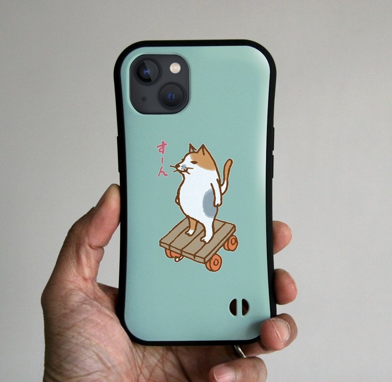グリップiPhoneケース　猫がすーん　ブルーグレー - 手機殼/手機套 - 塑膠 藍色