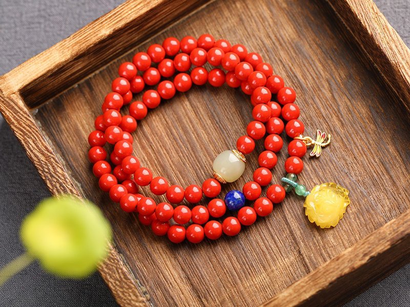 Natural ore cinnabar boutique red sand three-ring bracelet with cinnabar content of more than 95% to clear heat and detoxify - สร้อยข้อมือ - เครื่องเพชรพลอย 