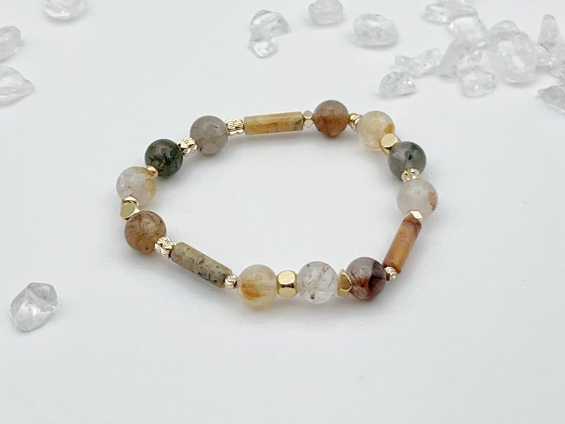 Sosii | Crystal 13 Natural Crystal Bracelet | Feldspar Style-Rock | - สร้อยข้อมือ - คริสตัล สีกากี