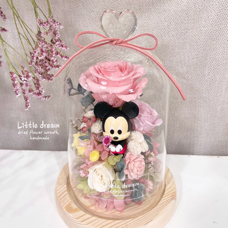 | Little Dreamland Floral Arrangement | Japanese Disney Mickey and Minnie immortal rose glass bell jar - Dried Flowers & Bouquets - Plants & Flowers White