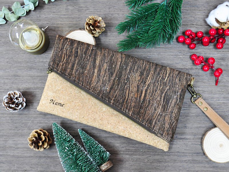 Personalized Name Custom Size Mixed Cork Clutch bag - Clutch Bags - Wood Brown