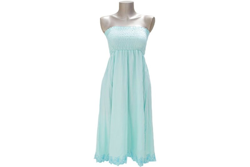 Hibiscus embroidery Strapless Dress <Aqua Blue> - One Piece Dresses - Other Materials Blue