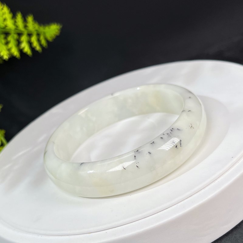 獨特哈密蛋白石手镯59MM 玉化高瓷飄黑色樹枝紋歐泊手環 個人魅力 - 手鍊/手環 - 半寶石 白色