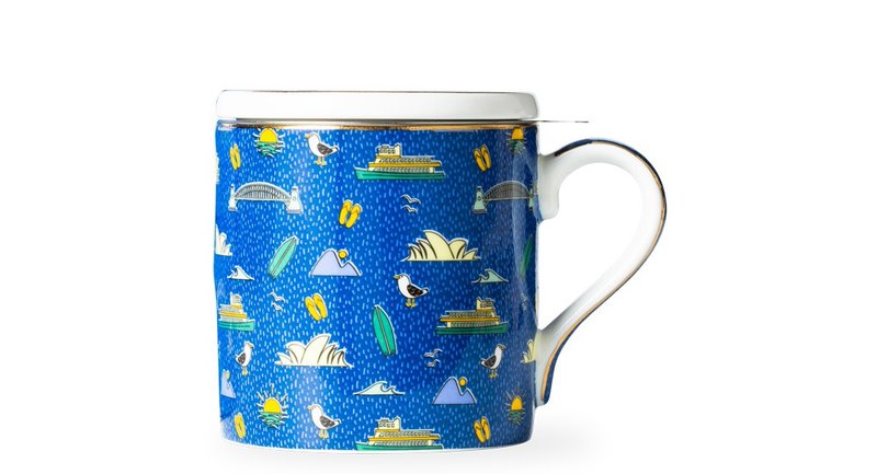 【T2 tea】Bone China Mug_Sydney Breakfast Tea - แก้วมัค/แก้วกาแฟ - เครื่องลายคราม สีน้ำเงิน