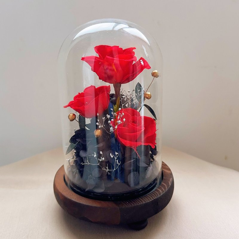蒔漫花間－墨夜薔薇 永生玫瑰 永生花盅 情人節禮物 - 乾燥花/永生花 - 植物．花 紅色