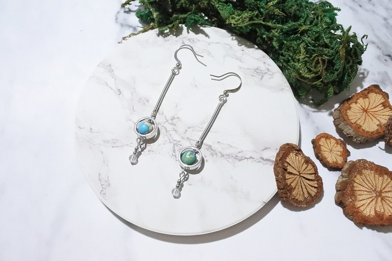 【Resuscitation】Natural stone hanging earrings - ต่างหู - โลหะ สีน้ำเงิน