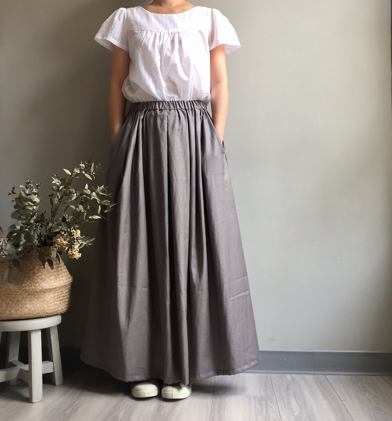 #Morning in the fog 藕Gray 踝Long skirt Japan Cotton - กระโปรง - ผ้าฝ้าย/ผ้าลินิน 