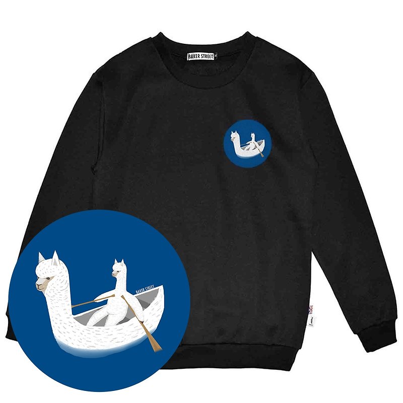 British Fashion Brand -Baker Street- Boating Alpaca Printed Sweatshirt - Unisex Hoodies & T-Shirts - Cotton & Hemp Black