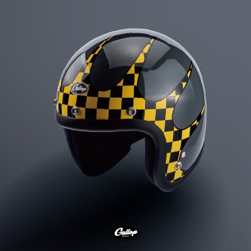 GALLOP P-51 Mustang fighter 3/4 half-face helmet yellow grid Cement gray bottom - Helmets - Other Materials 