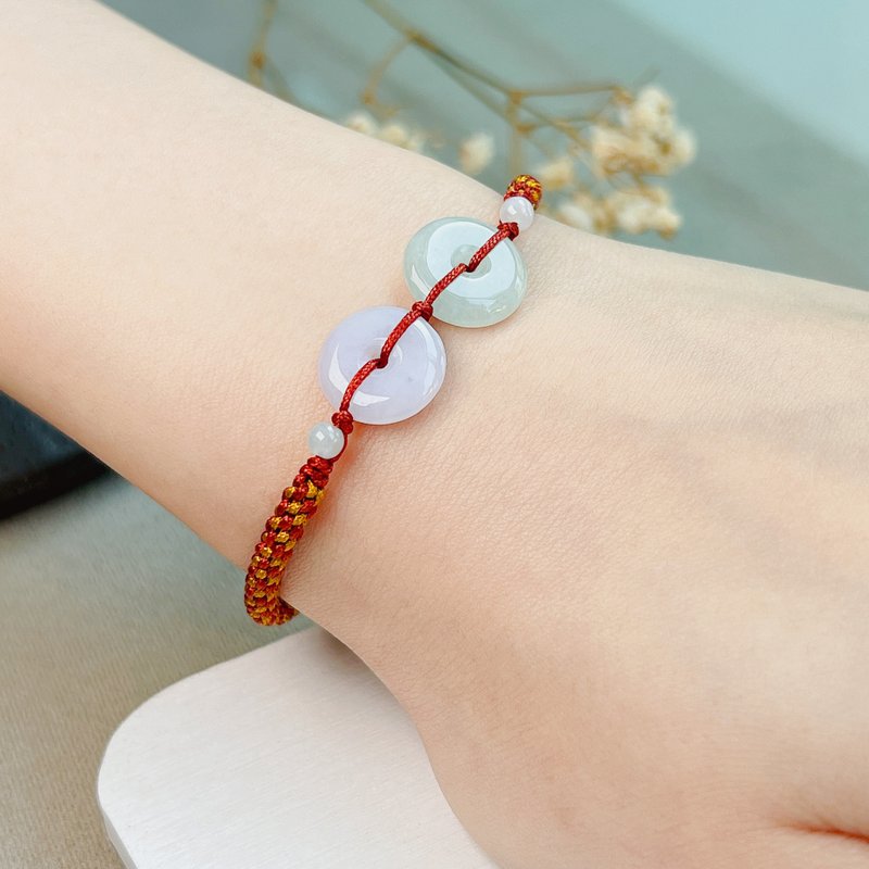 【May ‧Peace】Ice jadeite peace buckle braided bracelet | Natural Burmese grade A jadeite | Gift - สร้อยข้อมือ - หยก หลากหลายสี