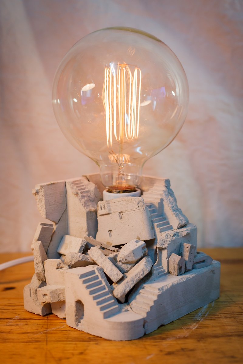 [Drizzle Workshop] [Ruined Palace] (Including Light Bulb)-Water Mold Table Lamp - โคมไฟ - ปูน สีเทา