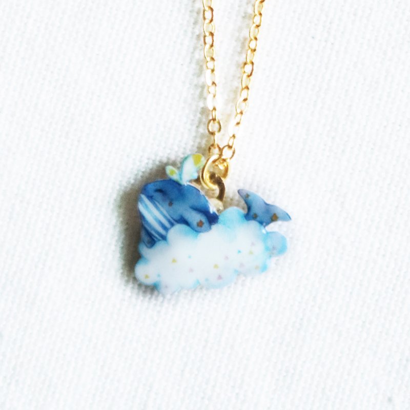 Whale and Cloud Necklace - สร้อยคอ - พลาสติก สีน้ำเงิน