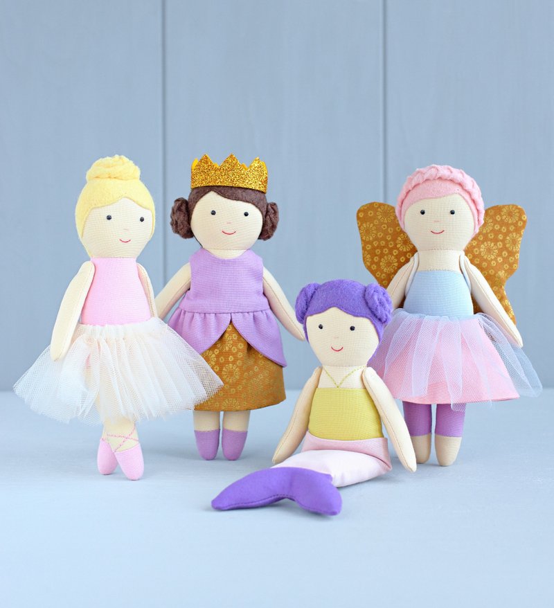 2 PDF Mini Dolls + Ballerina, Princess, Mermaid, Fairy Outfits Sewing Pattern - 手工藝教學/工具書 - 其他材質 