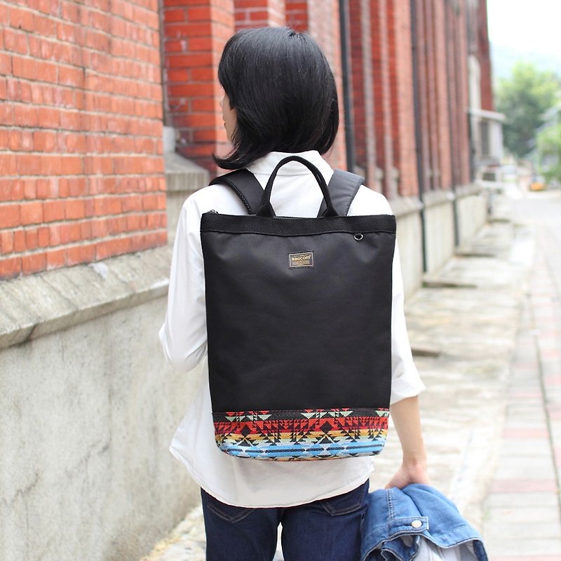 Nylon Totem Portable Backpack(15 inch Laptop OK)-Black w/ colorful_100441 - Backpacks - Waterproof Material Black