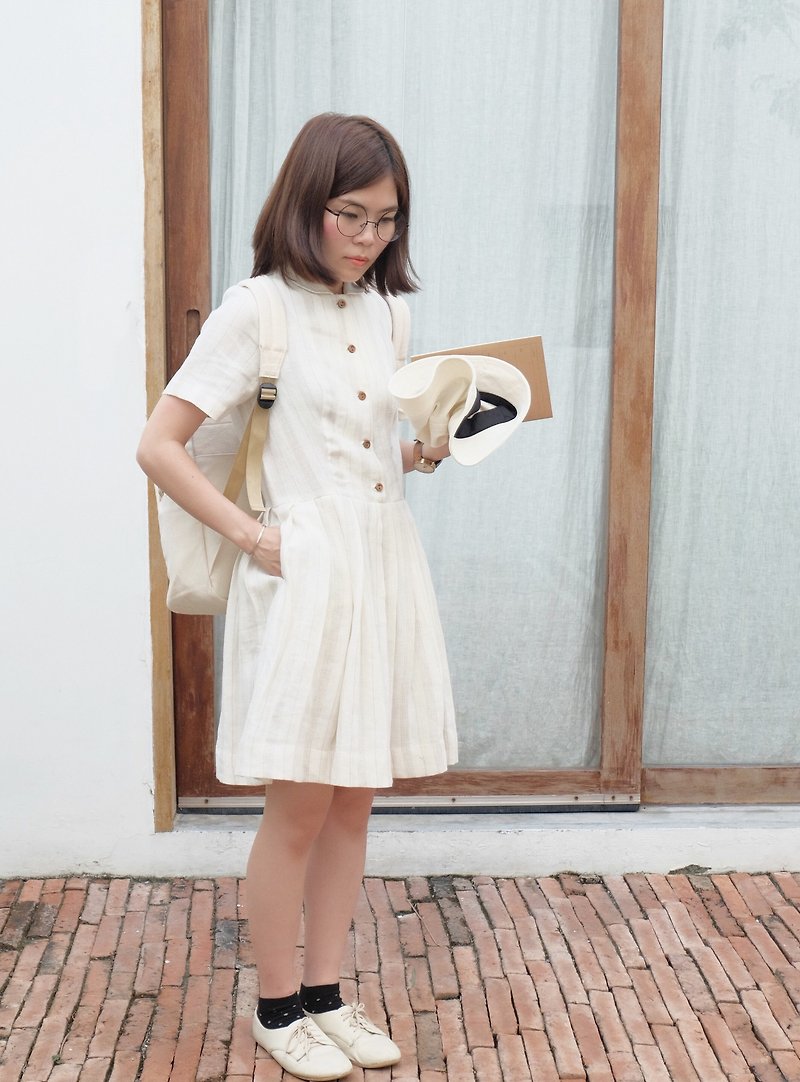 Poppy Pleat Dress - white linen - ชุดเดรส - ผ้าฝ้าย/ผ้าลินิน ขาว