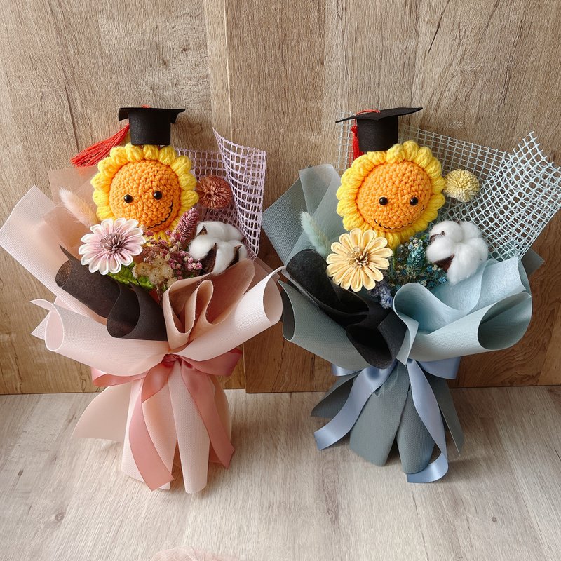 【畢業花束】乾燥花束/編織花束/幼稚園畢業/微笑向日葵 - 乾燥花/永生花 - 植物．花 藍色