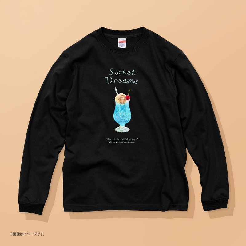 SWEET DREAMS Cat and Cream Soda /安心のクオリティ/定番長袖コットンTシャツ - 女 T 恤 - 棉．麻 白色
