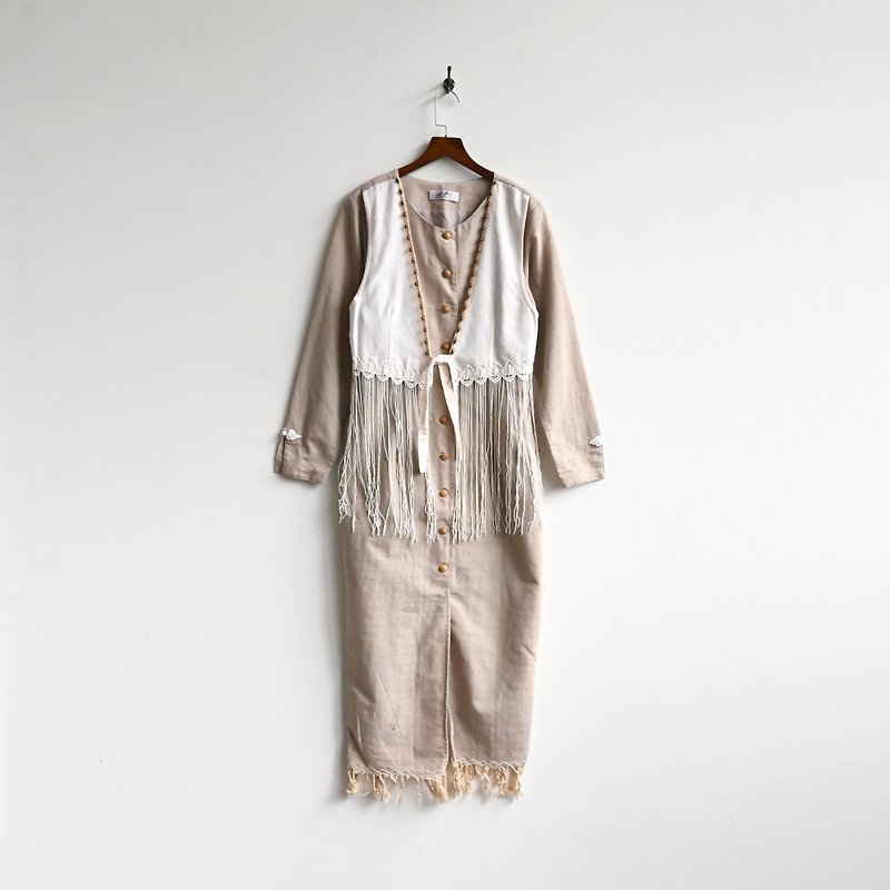 [Egg Plant Vintage] Bohemian faux two piece vintage dress - One Piece Dresses - Other Man-Made Fibers 
