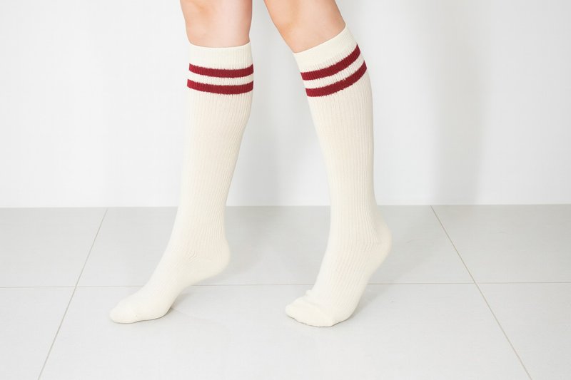 抑菌消臭.條紋小腿壓力襪 - 襪子 - 棉．麻 白色