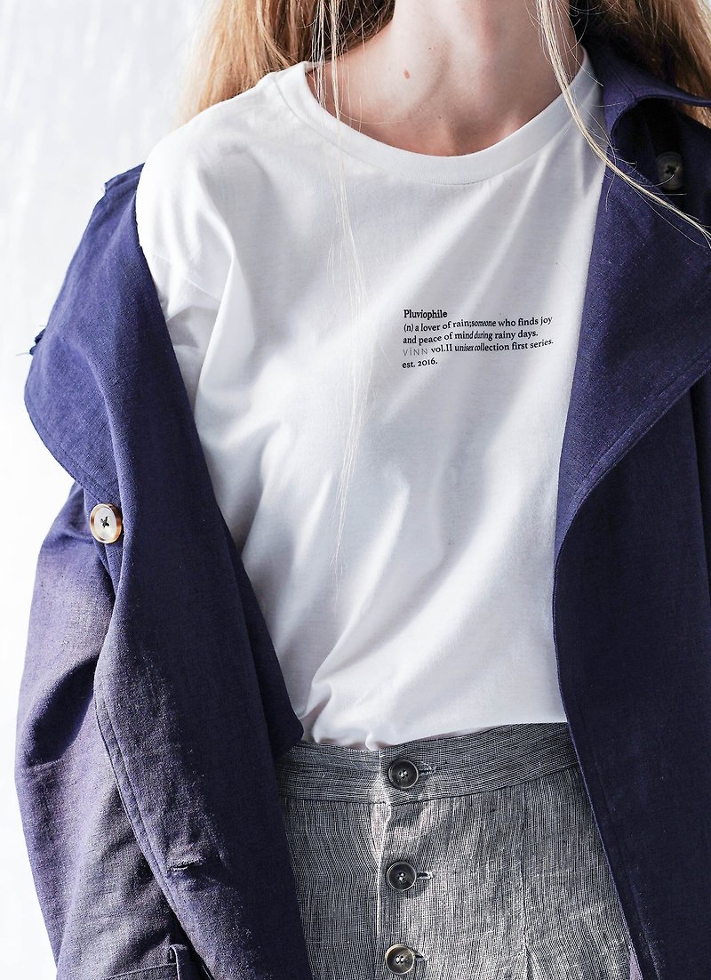 rain lover cotton T-shirt - เสื้อฮู้ด - ผ้าฝ้าย/ผ้าลินิน ขาว