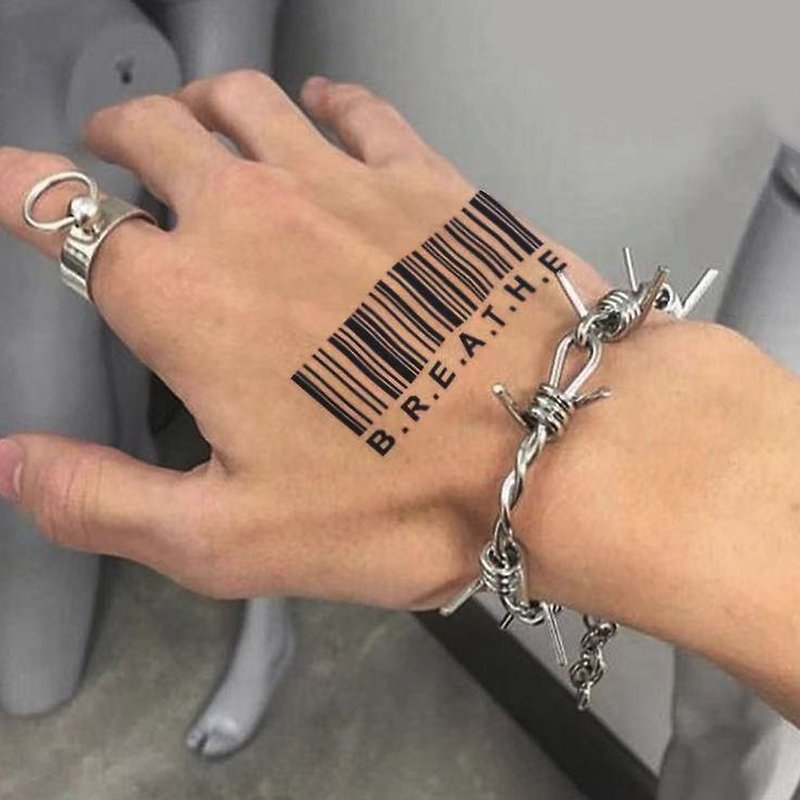 Send 4 [QR code] Realistic non-reflective herbal tattoo stickers for men and women - Temporary Tattoos - Paper Black