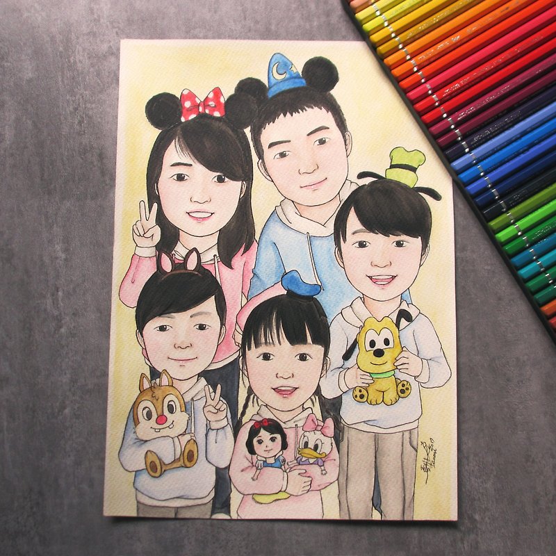米を待っているDUNMI / A4手描きイラスト-親愛なる家族 - 似顔絵 - 紙 