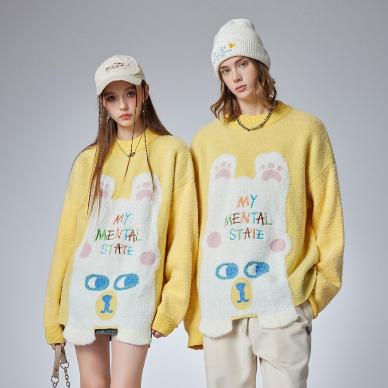 Couple yellow bear sweater winter casual half neck knit shirt women - สเวตเตอร์ผู้ชาย - เส้นใยสังเคราะห์ 