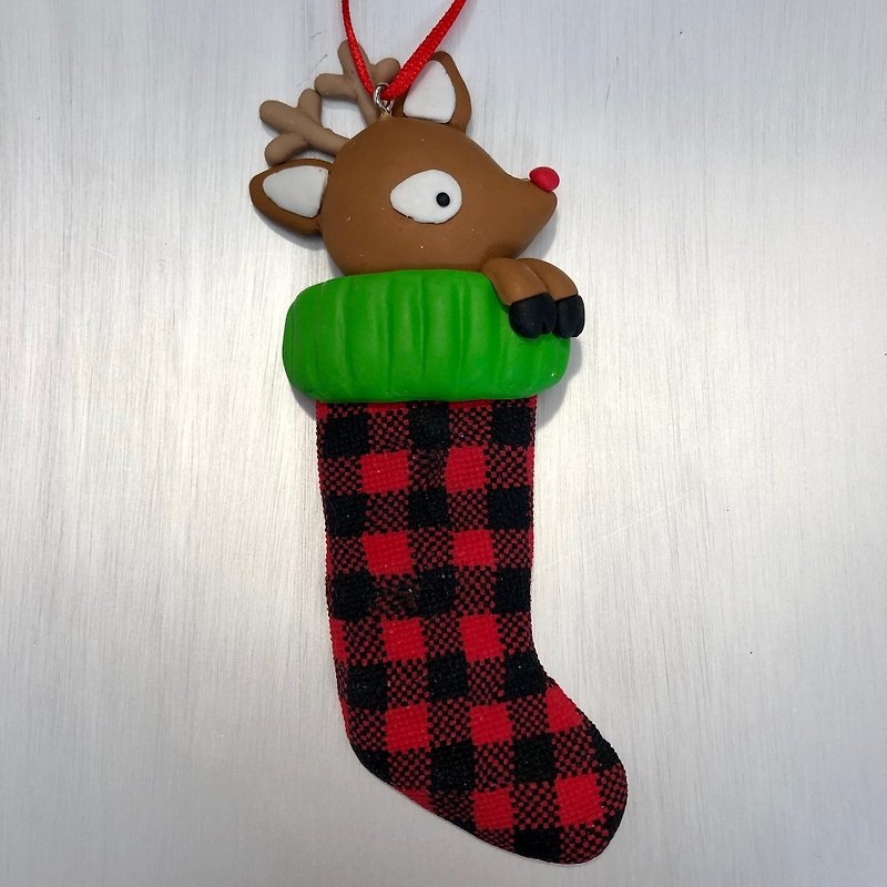クリスマスストッキングの鹿の魅力 - 置物 - 陶器 レッド