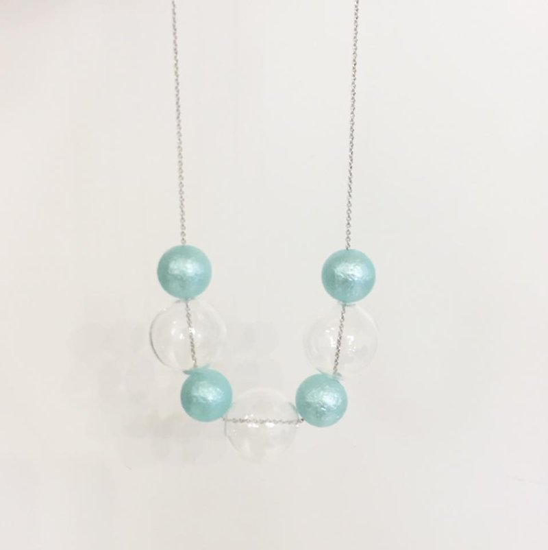 LaPerle 初夏  粉綠 幾何 玻璃珠 泡泡 圓珠 透明 項鏈 頸鏈 項鍊 頸鍊 生日禮物 Necklace - 頸圈項鍊 - 玻璃 綠色