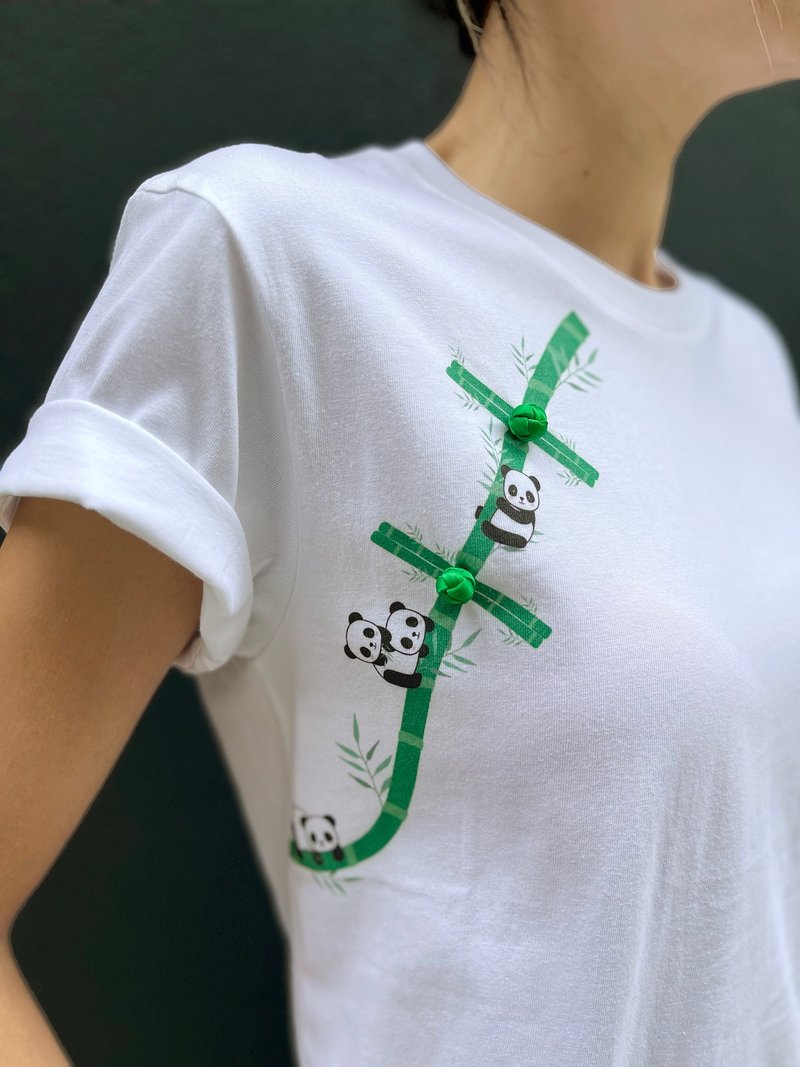 PETRA PANDA PRINT TEE (GREEN) - NEW FIT - เสื้อยืดผู้หญิง - ผ้าฝ้าย/ผ้าลินิน ขาว