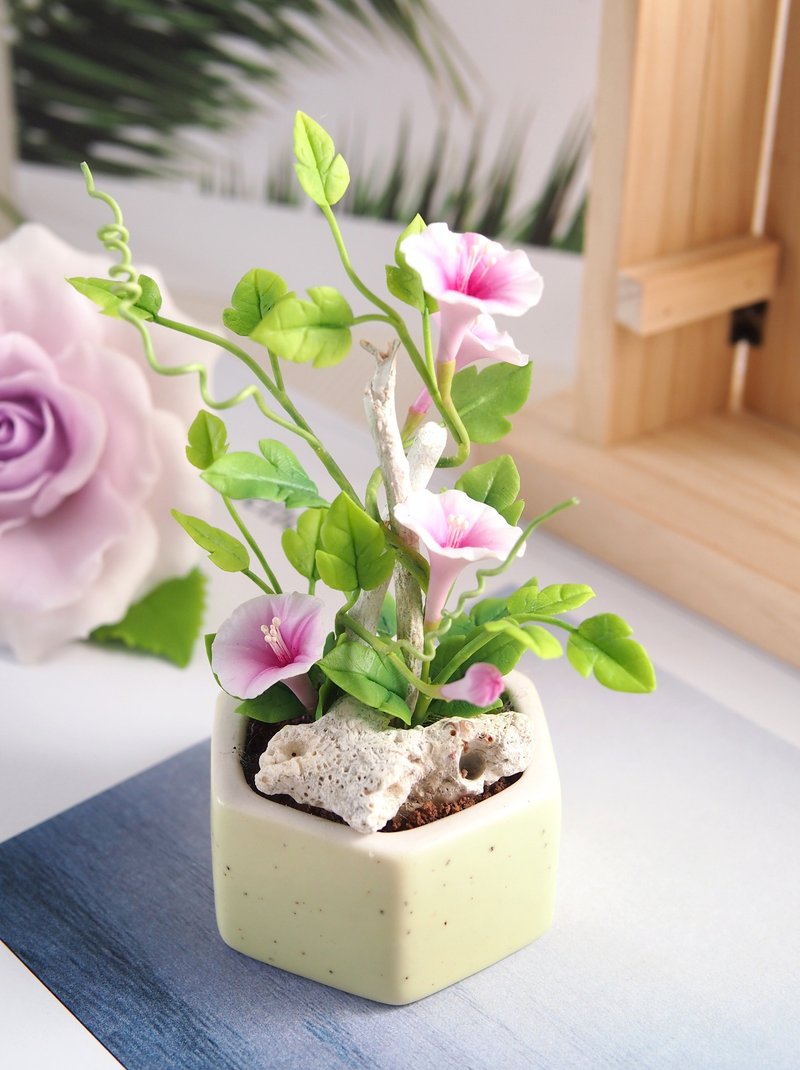 冷瓷土/黏土花藝-牽牛花小盆栽 - 植栽/盆栽 - 黏土 多色