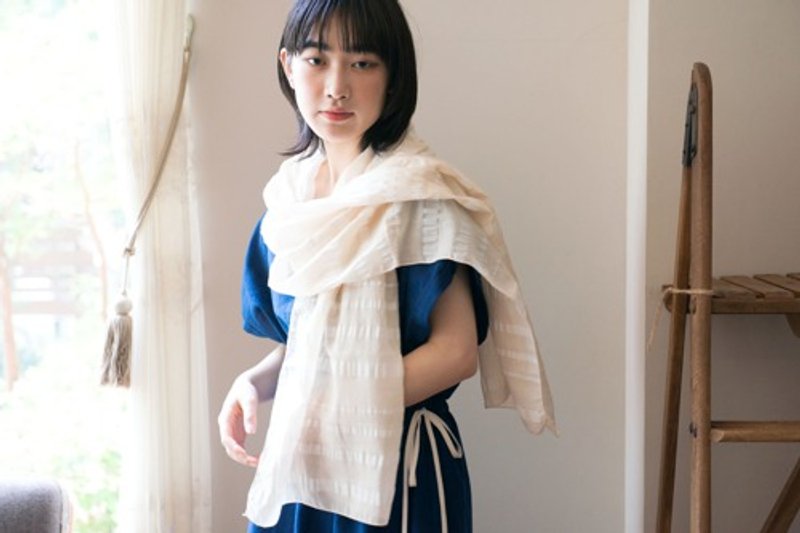 OrganicCotton & linen (ramie) border stall - Scarves - Other Materials 