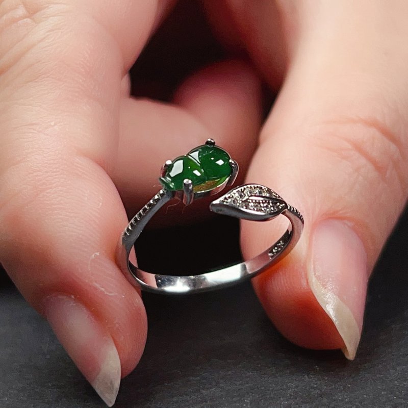 [Fulu] Bingzhong Laokeng Green Jade Gourd Ring 925 Sterling Silver | Natural Grade A Jade | Gift - แหวนทั่วไป - หยก สีเขียว